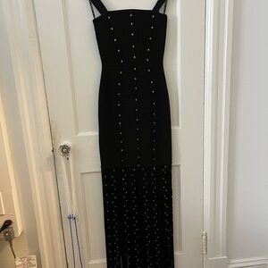 Herve Leger Black Beaded Fringe Strap Maxi Dress